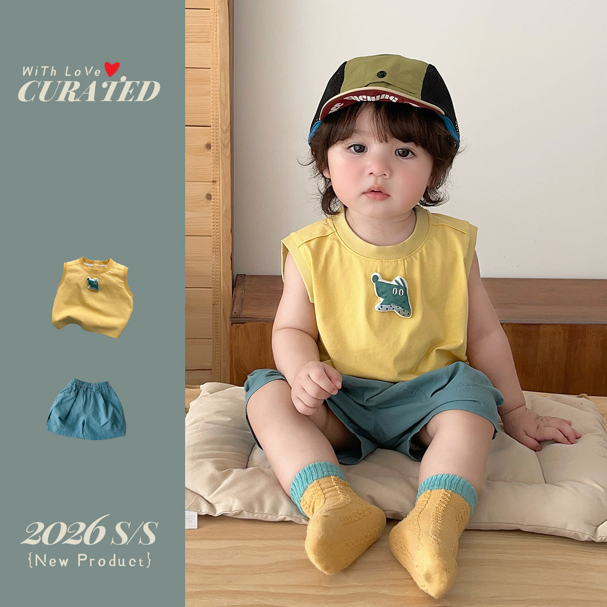 Boy's Summer Outfit Set Quick-Dry Shorts Two-Piece Set, Stylish Color-Blocked Summer Clothes for Toddlers