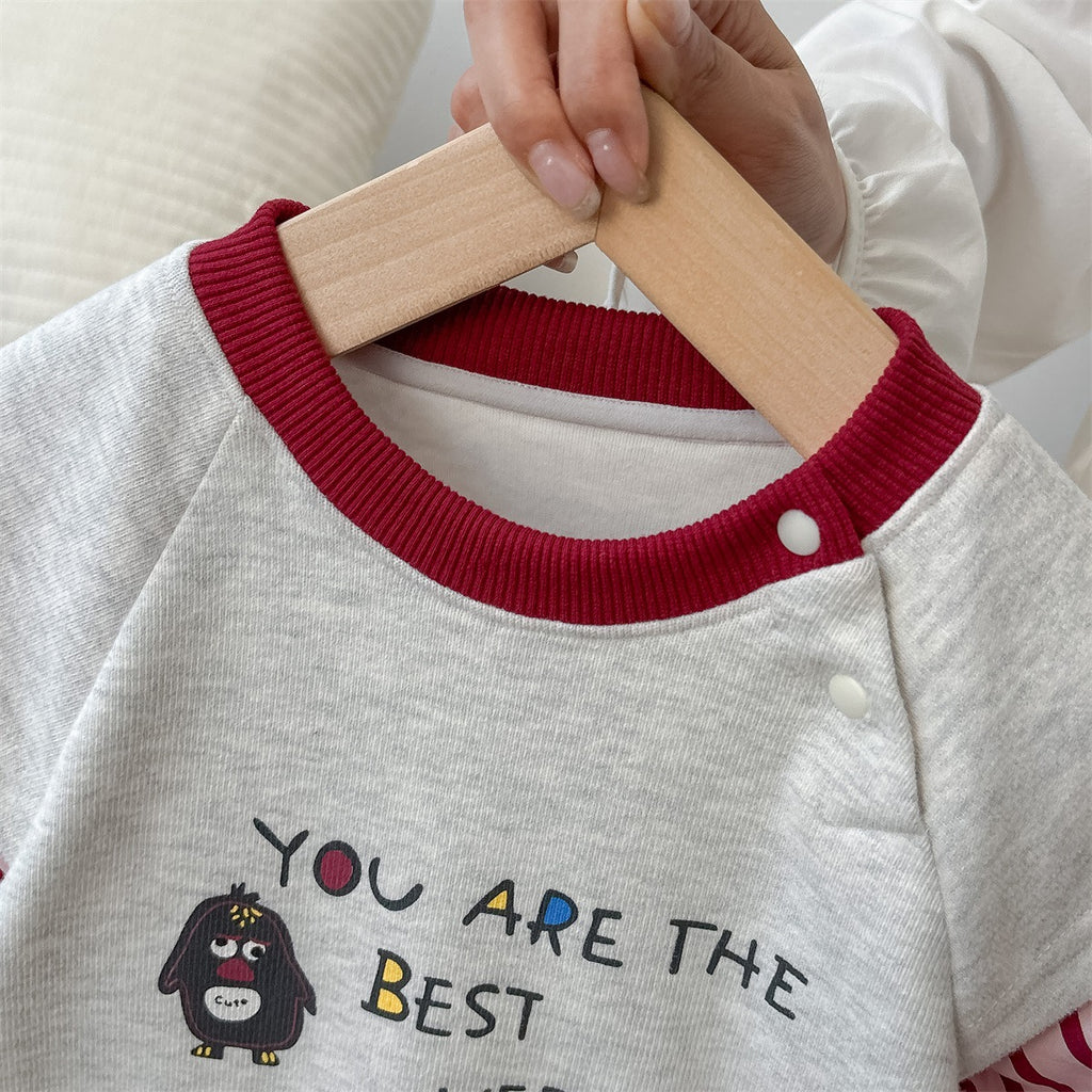 Infant Cartoon Romper Baby Patchwork Sleeve Long Sleeve Cartoon Outing Clothes