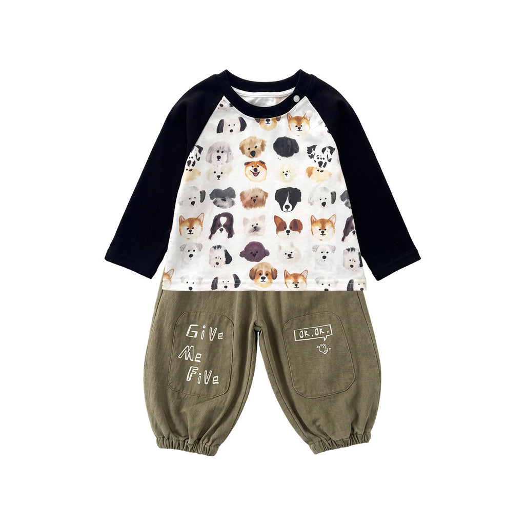 Two-Piece Set for Boys Dog Print Base Layer Lantern Pants Cool Baby Boy Outfit