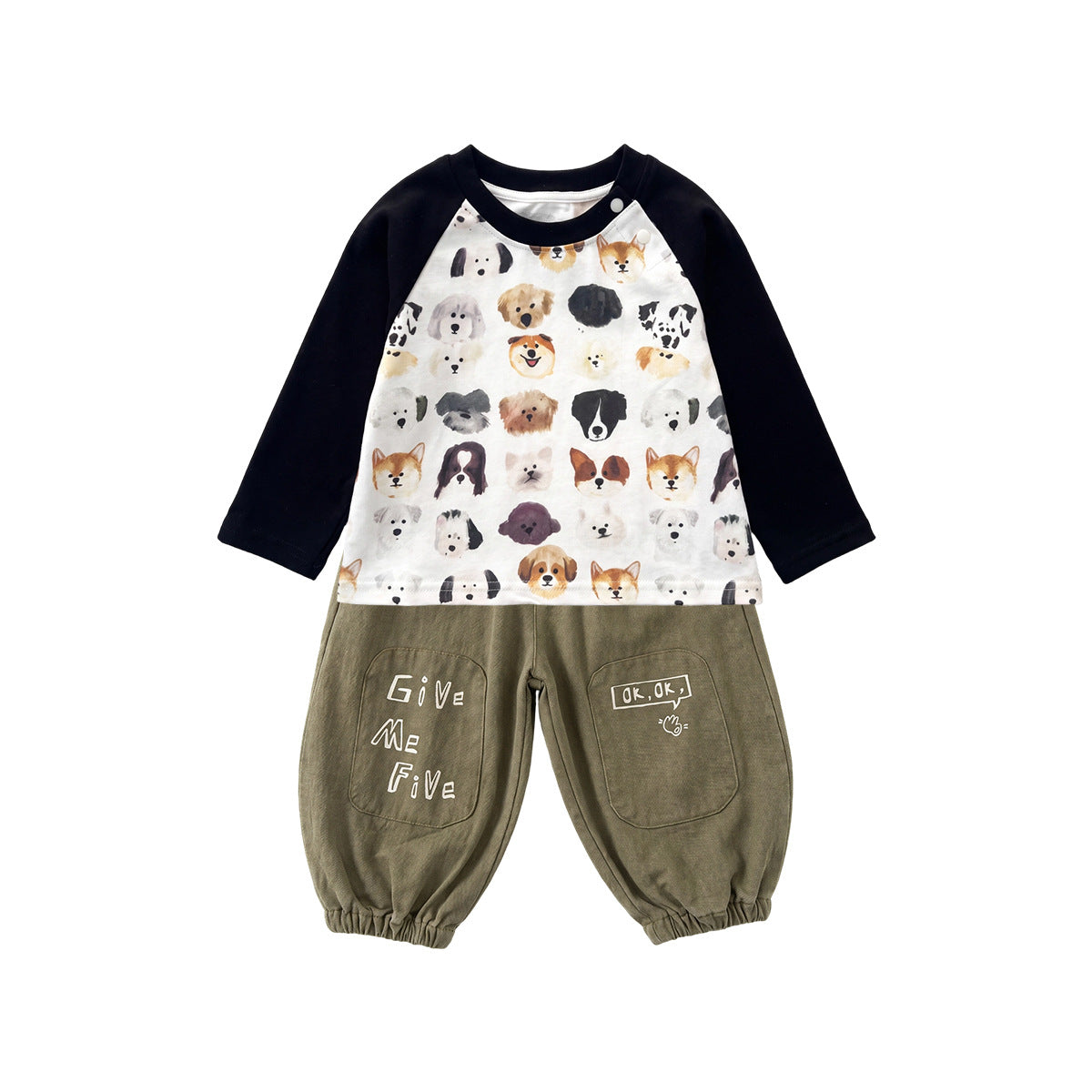 Two-Piece Set for Boys Dog Print Base Layer Lantern Pants Cool Baby Boy Outfit
