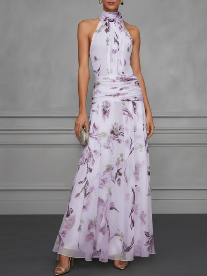 Halter neck printed dress