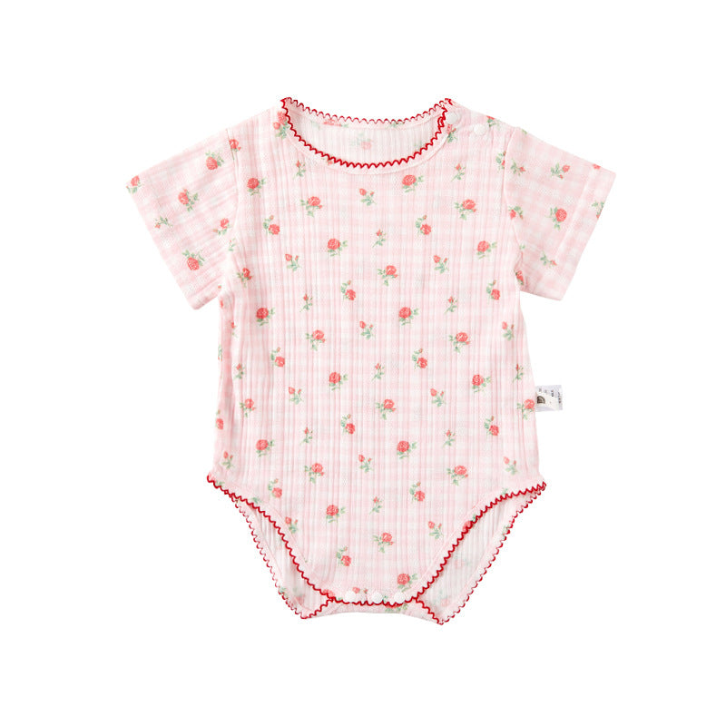 Clothes Cute Infant Short Sleeve Onesie Round Neck Button-Up T-Shirt Baby Bodysuit