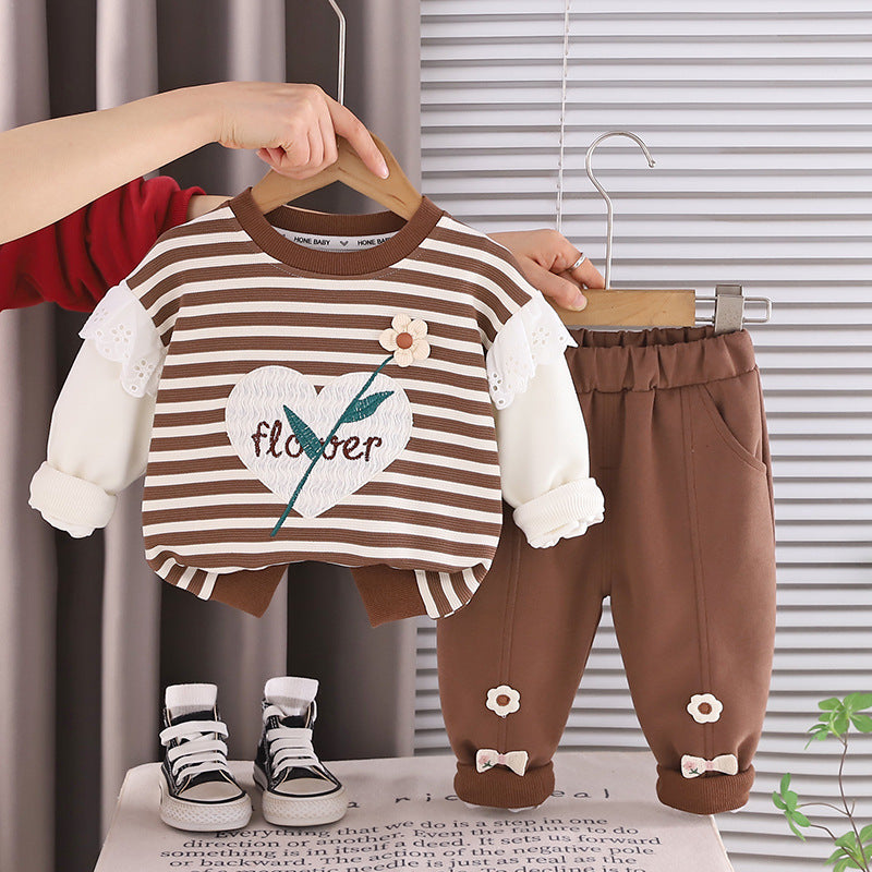 Children's striped casual long sleeved two-piece set baby autumn clothes