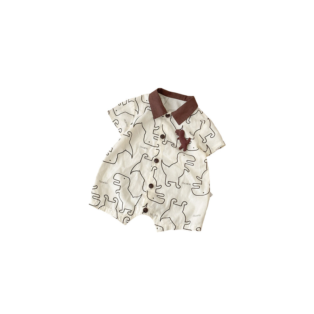Pure Cotton Romper Baby BoyDinosaur Print Short Sleeve Shirt Bodysuit Outing Crawler Suit