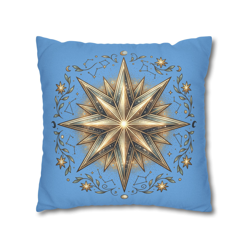 Star Print Light Blue Spun Polyester Square Pillowcase