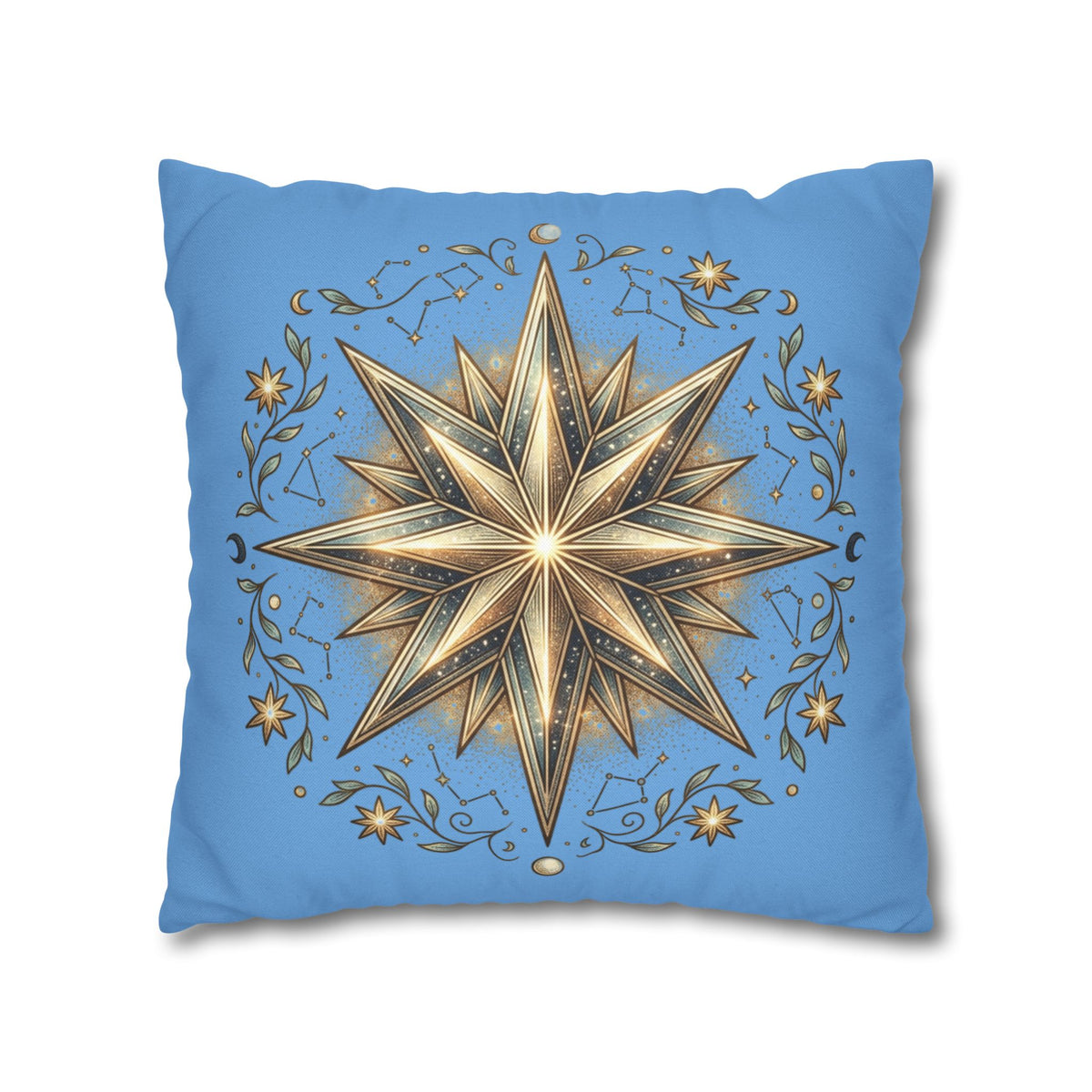 Star Print Light Blue Spun Polyester Square Pillowcase