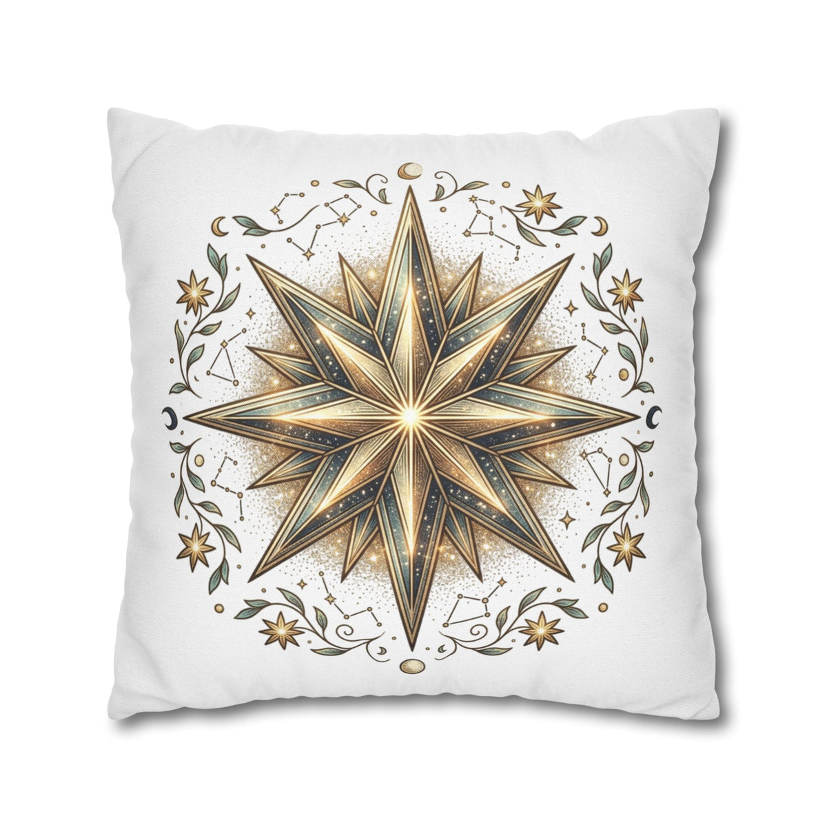 Gold Nautical Star Decorative Pillowcase — Coastal Boho Accent