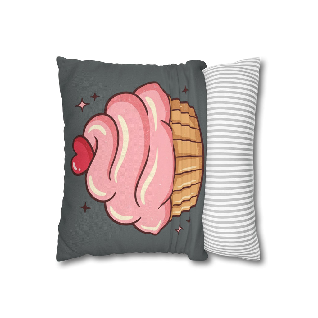 Pink Cup Cake Spun Polyester Square Pillowcase- Dark Grey