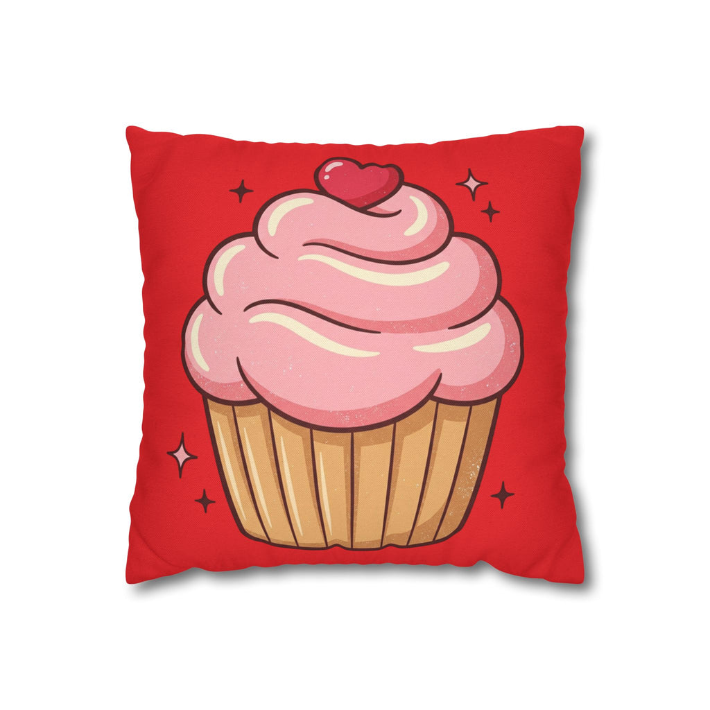 Pink Cupcake Spun Polyester Square Pillowcase- Red