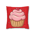 Pink Cupcake Spun Polyester Square Pillowcase- Red