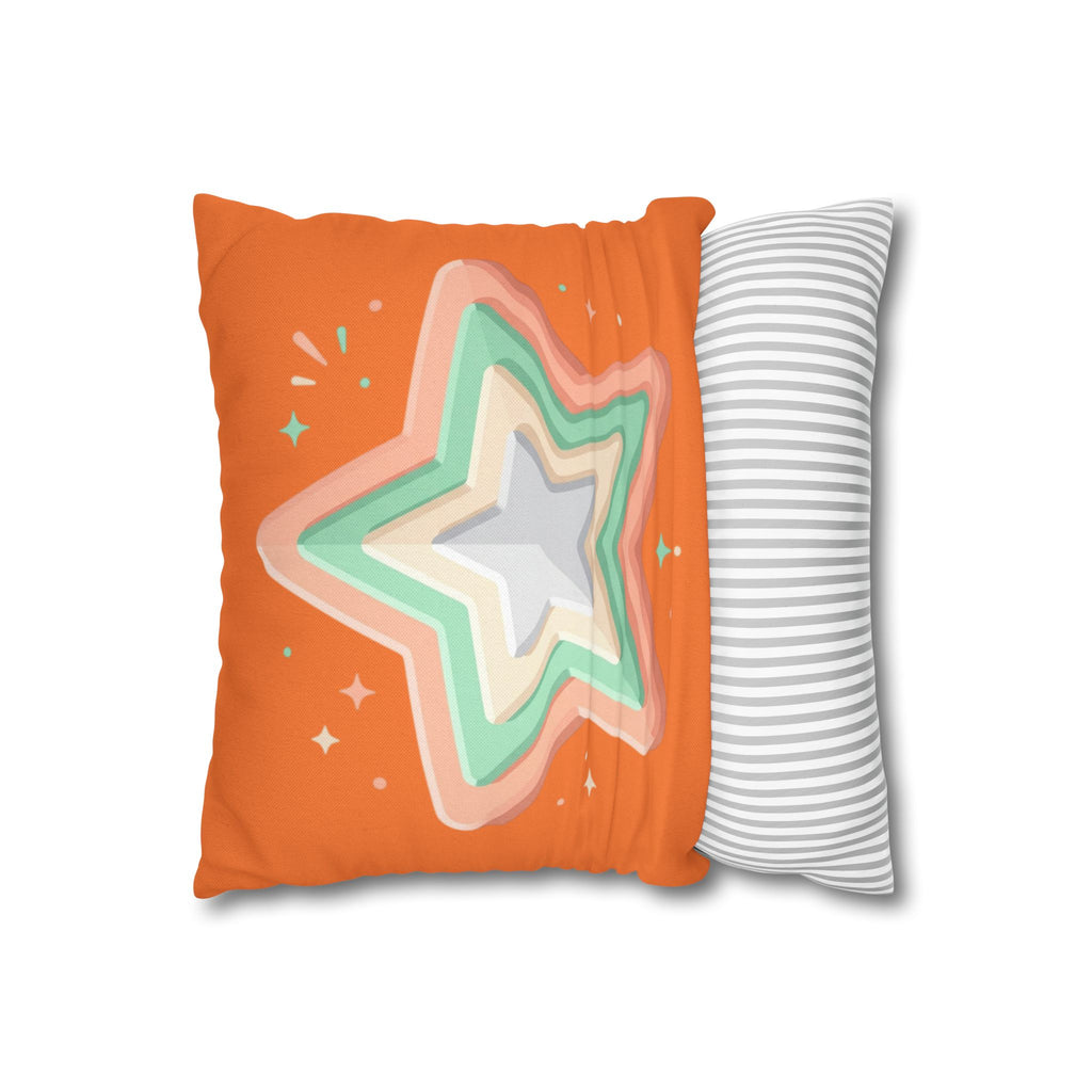Star Shape Orange Spun Polyester Square Pillowcase