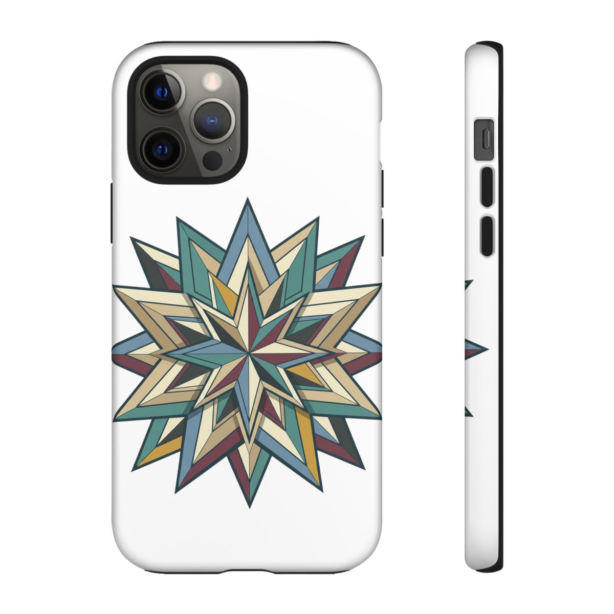 Geometric Star Phone Case — Teal & Earthtone Mandala Design