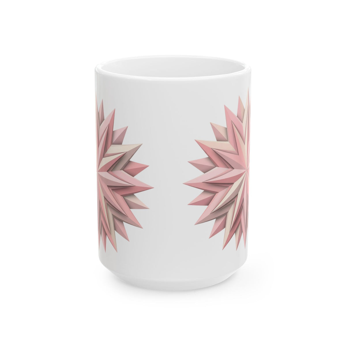 Pink Geometric Star Ceramic Mug — Floral Mandala Coffee Cup (11oz & 15oz)