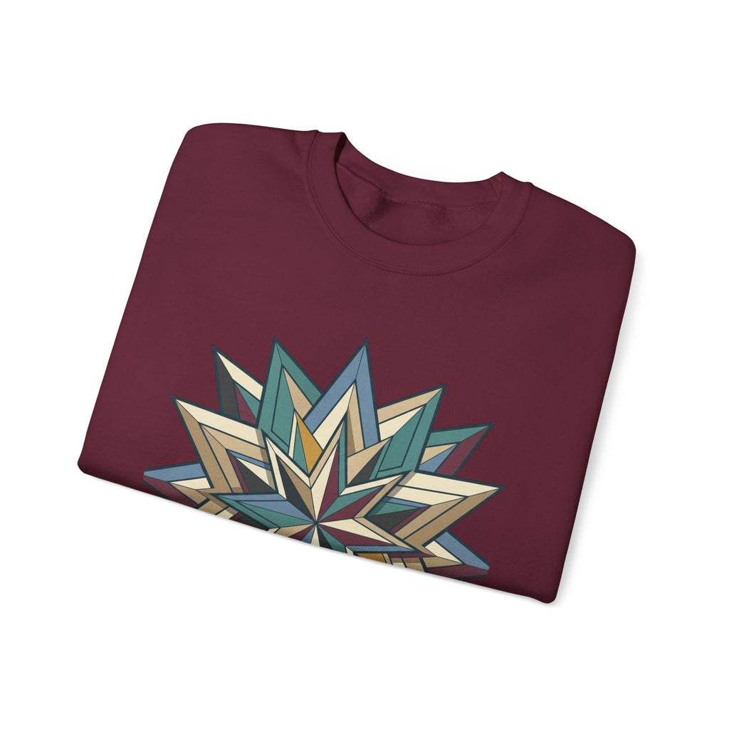 Crewneck Sweatshirt — Geometric Starburst Mandala Design