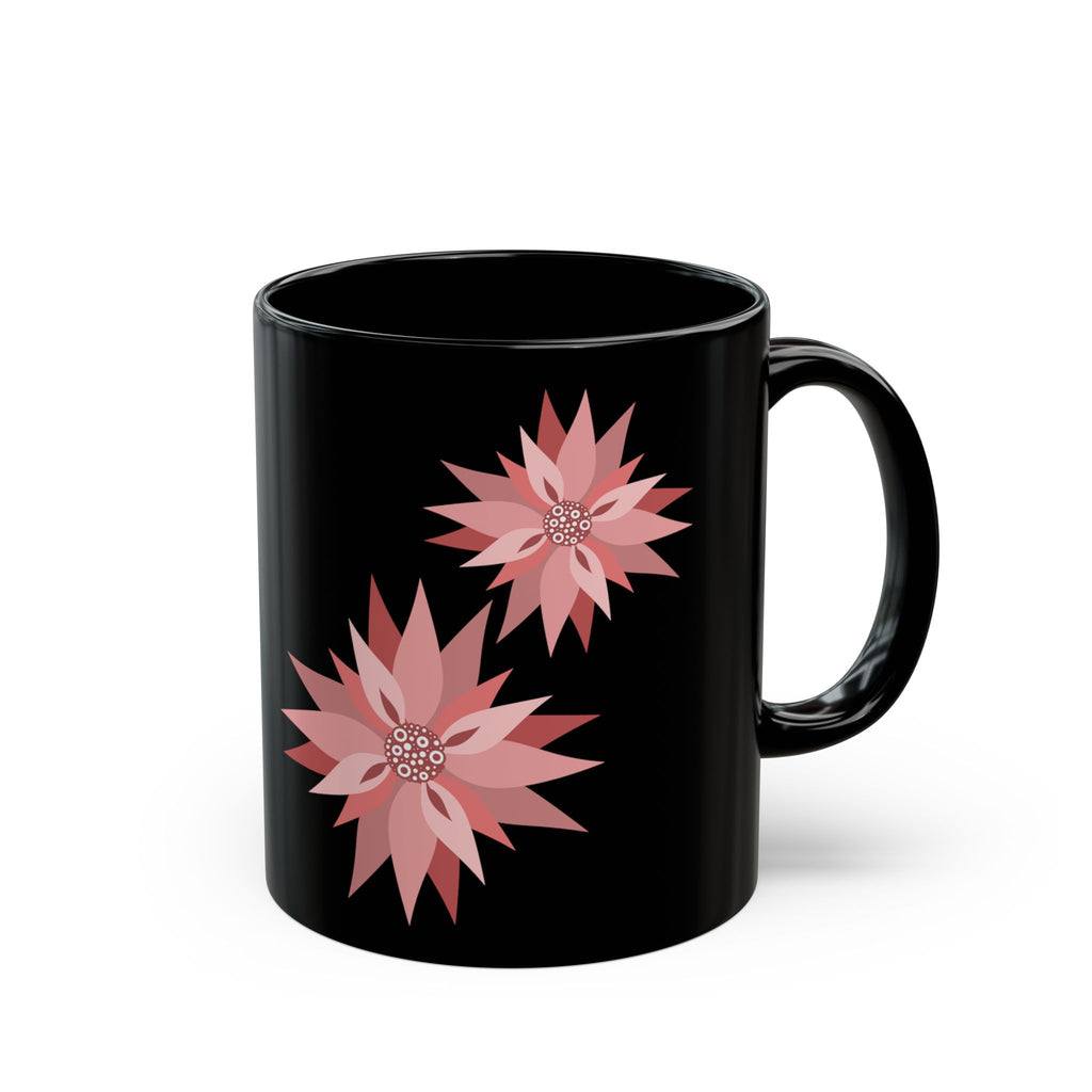 Pink Floral Pattern Black Coffee Mug — 11oz & 15oz