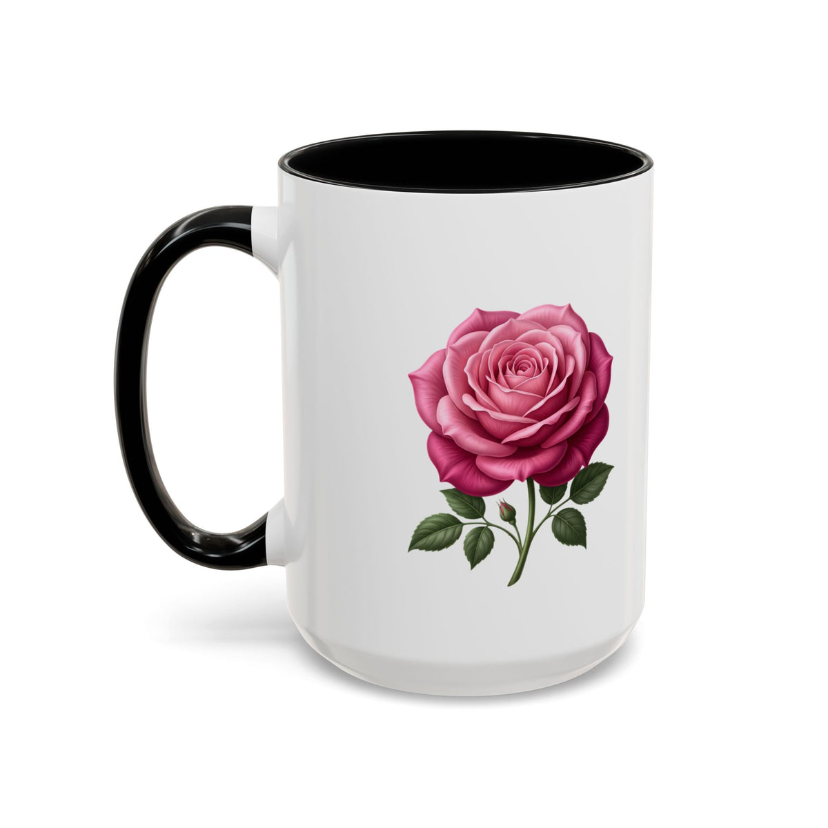 Pink Rose Accent Coffee Mug — Floral Tea & Coffee Cup (11/15 oz)