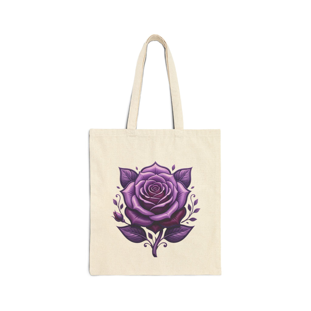 Purple Rose Canvas Tote Bag — Floral Cotton Market Bag