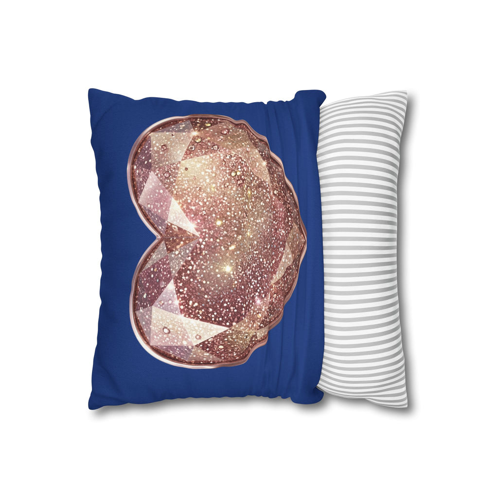 Galaxy Rose Gold Heart Pillowcase — Decorative Square Throw Pillow- Navy