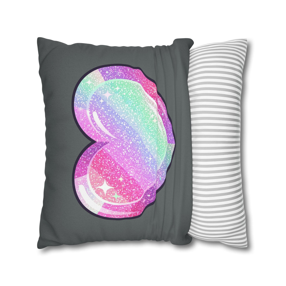 Pastel Glitter Heart Pillowcase Spun Polyester Square Pillowcase- Dark Grey