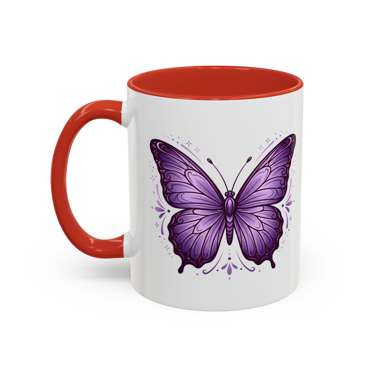 Purple Butterfly Accent Coffee Mug — 11oz & 15oz Decorative Tea Cup