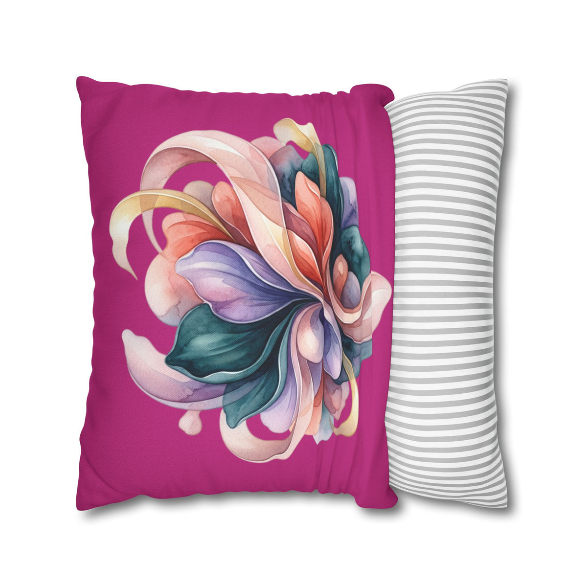Floral Whirl Decorative Pillowcase — Pink Abstract Bloom Square Cushion Cover