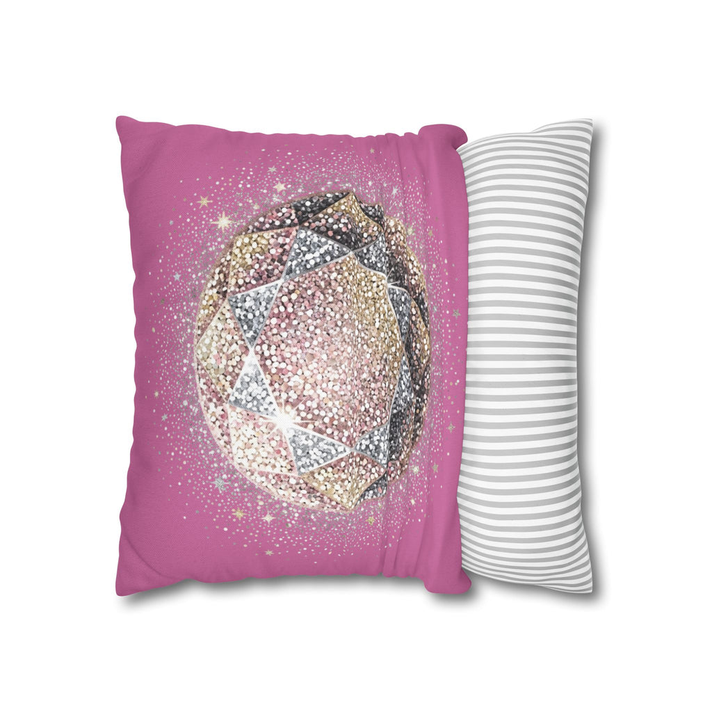 Glittery Light Pink Spun Polyester Square Pillowcase