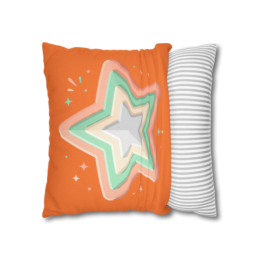 Star Shape Orange Spun Polyester Square Pillowcase