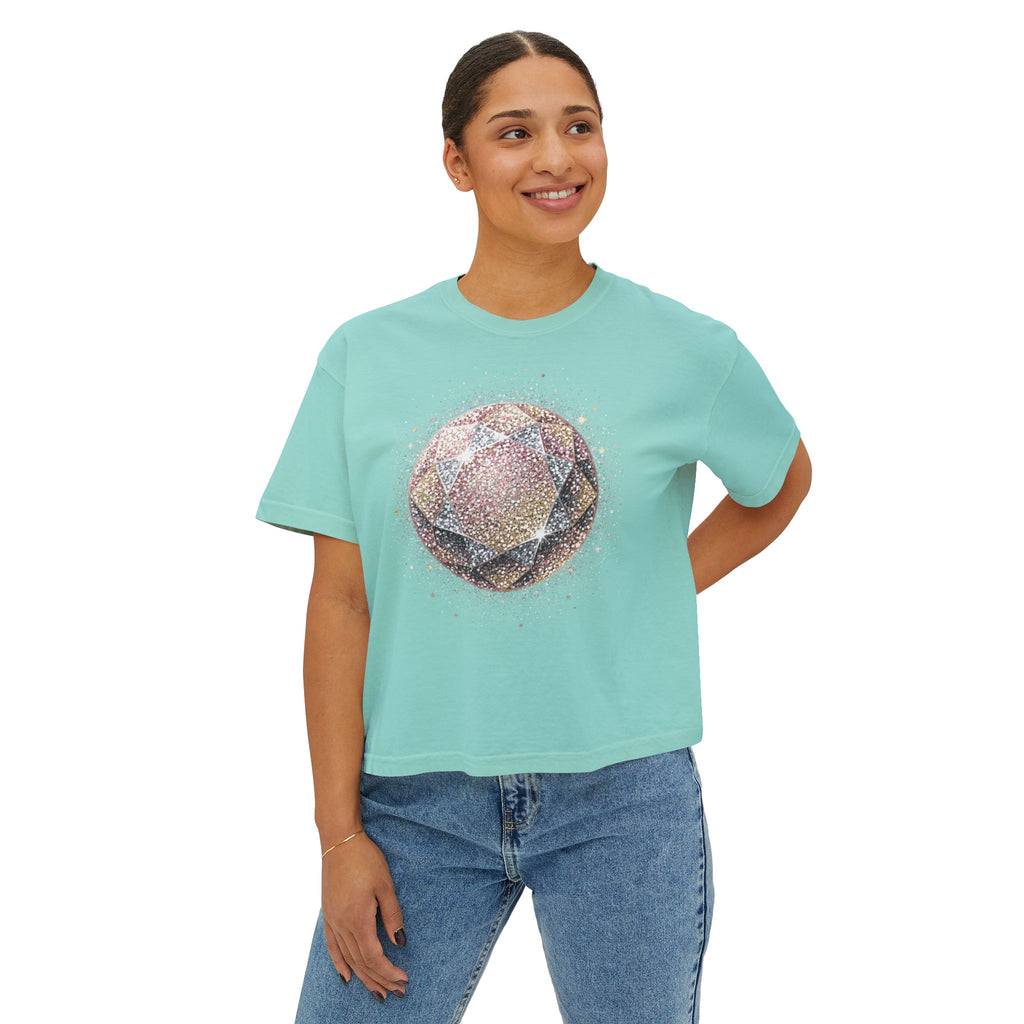 Women's Boxy Tee — Watercolor Geode Crystal Graphic