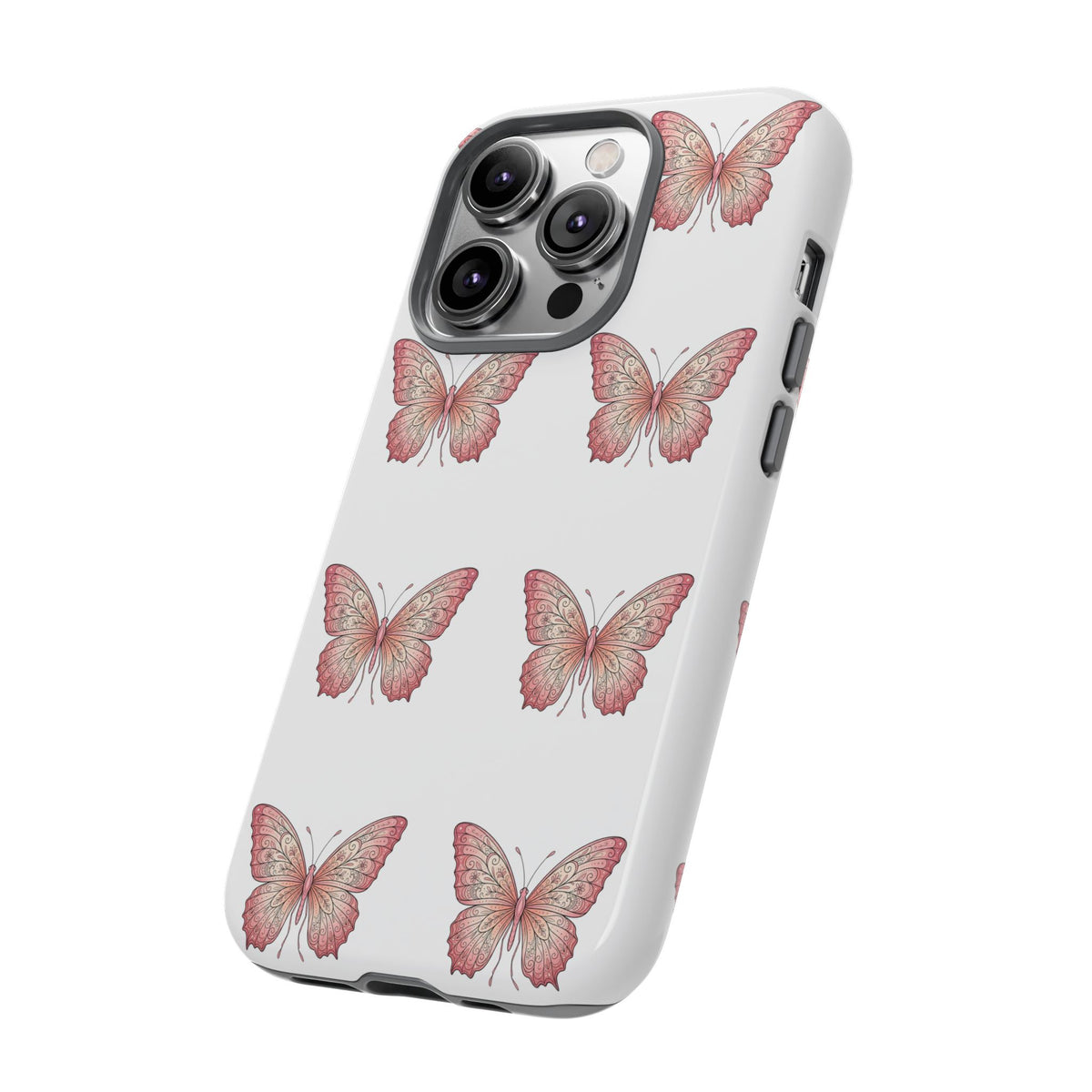 Pink Butterfly Tough Phone Case — Floral Pattern Protective Cover