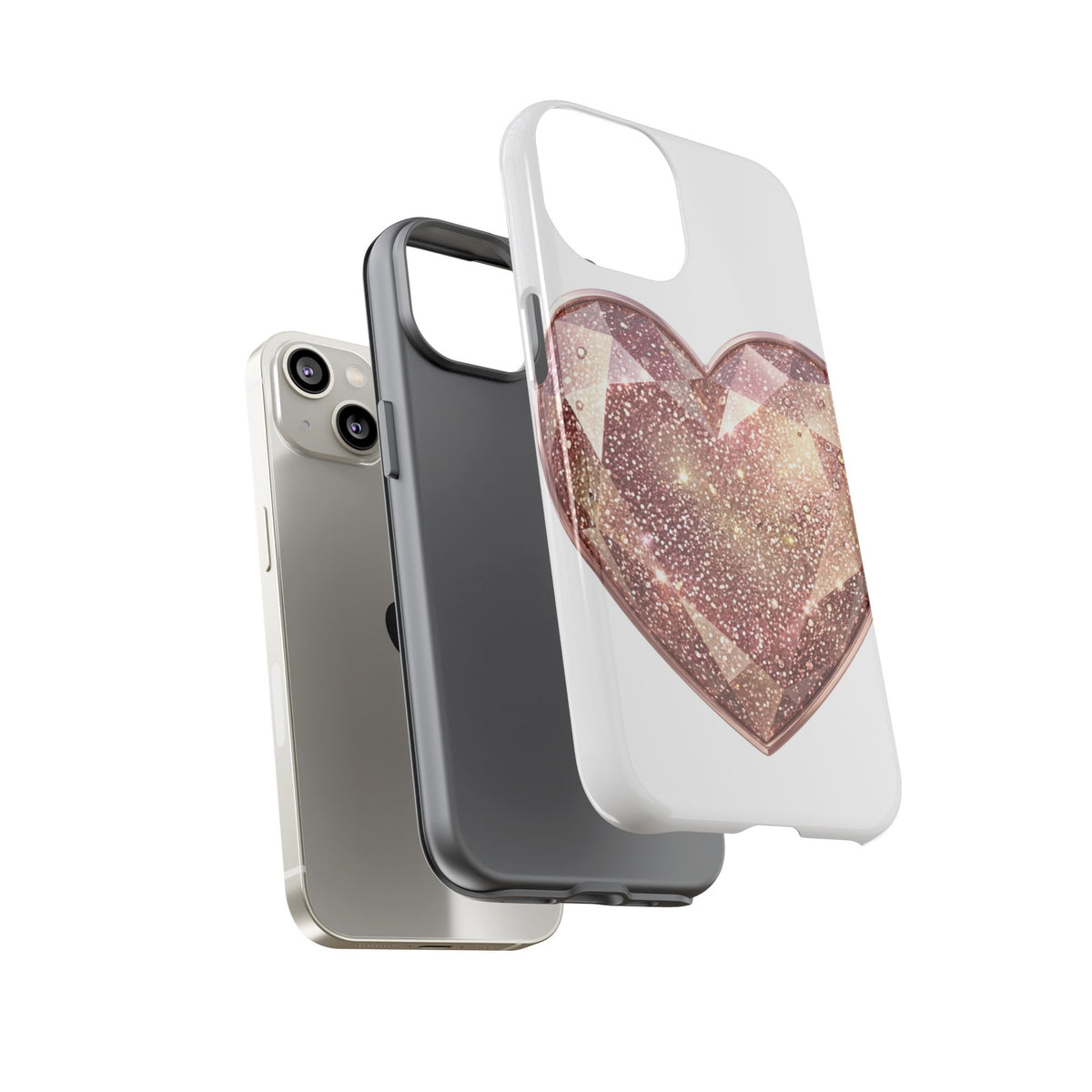Rose Gold Glitter Crystal Heart Phone Case