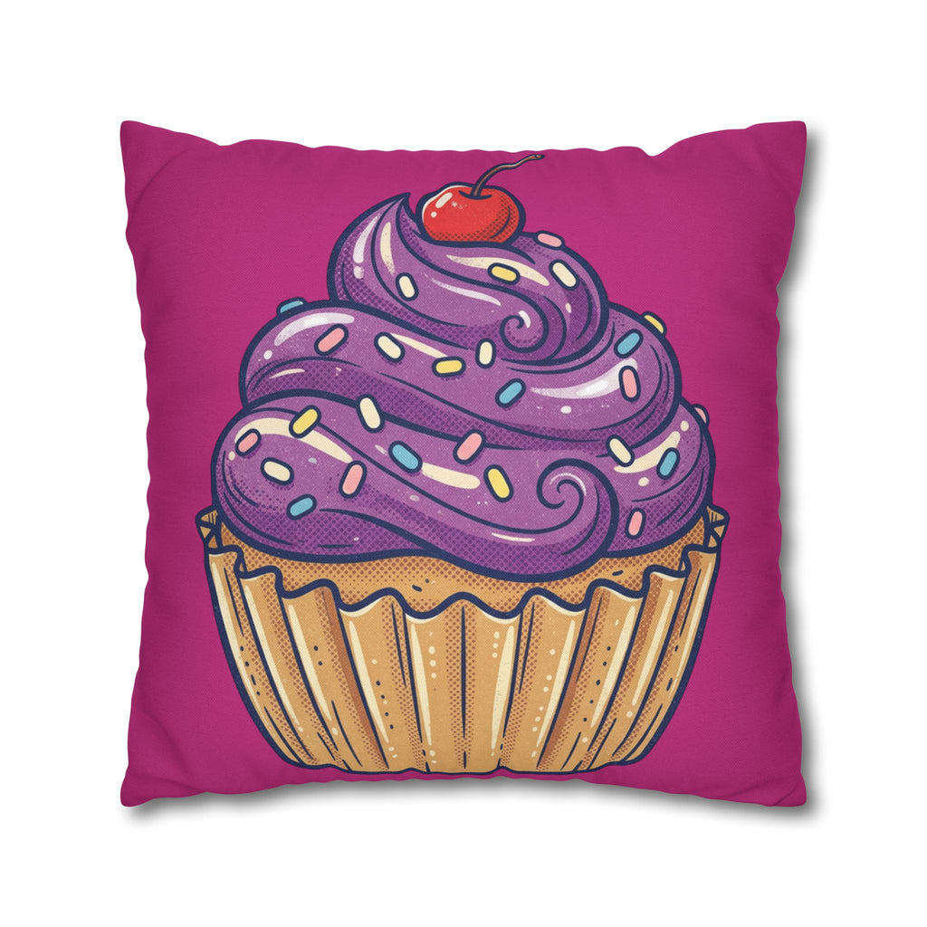 Cupcake Illustration Pillowcase - Purple Frosting Decorative Throw Pillow Cover- Magenta