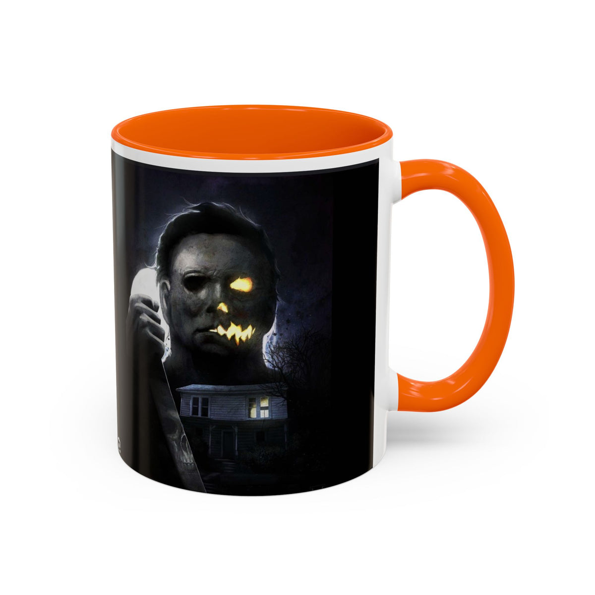 Halloween Michael Myers Accent Coffee Mug — Spooky Horror Movie Jack-O'-Lantern Face (11/15oz)