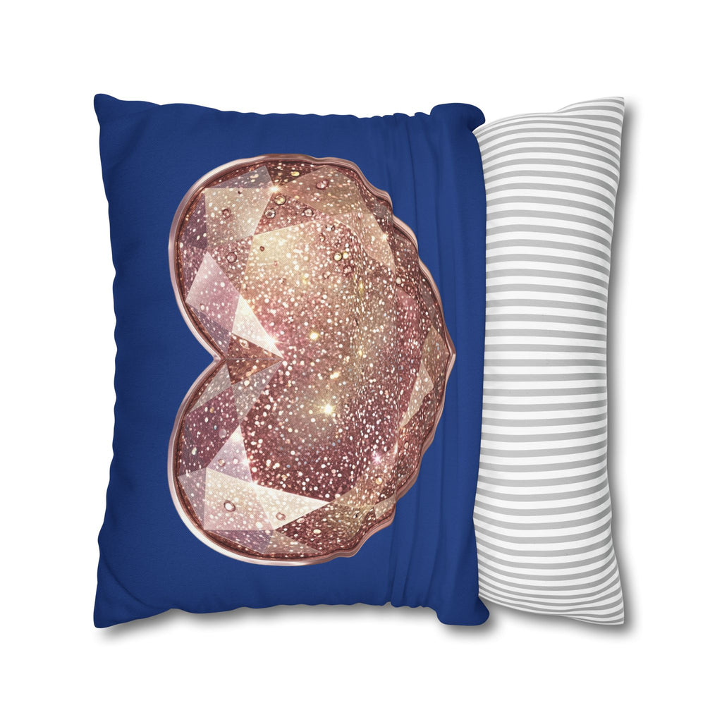 Galaxy Rose Gold Heart Pillowcase — Decorative Square Throw Pillow- Navy