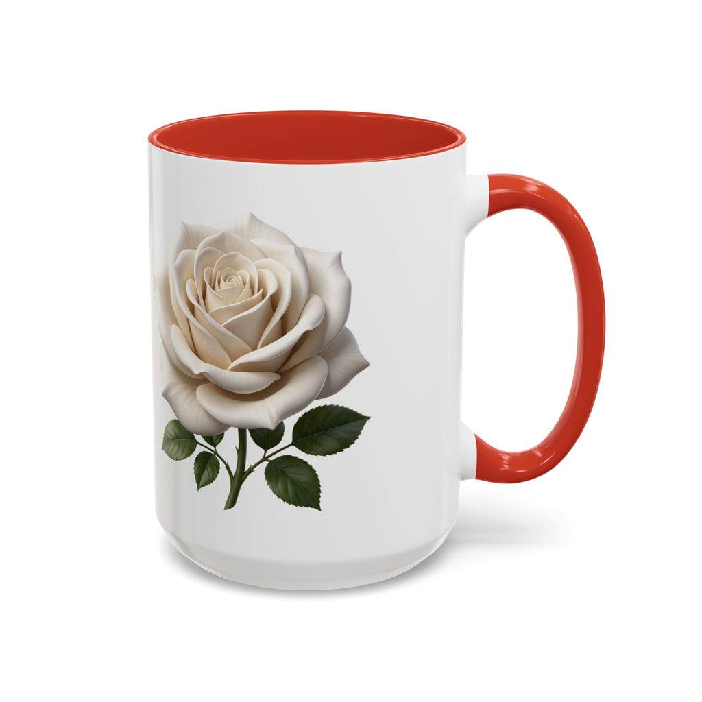 White Rose Accent Coffee Mug — Elegant Floral 11/15oz Ceramic