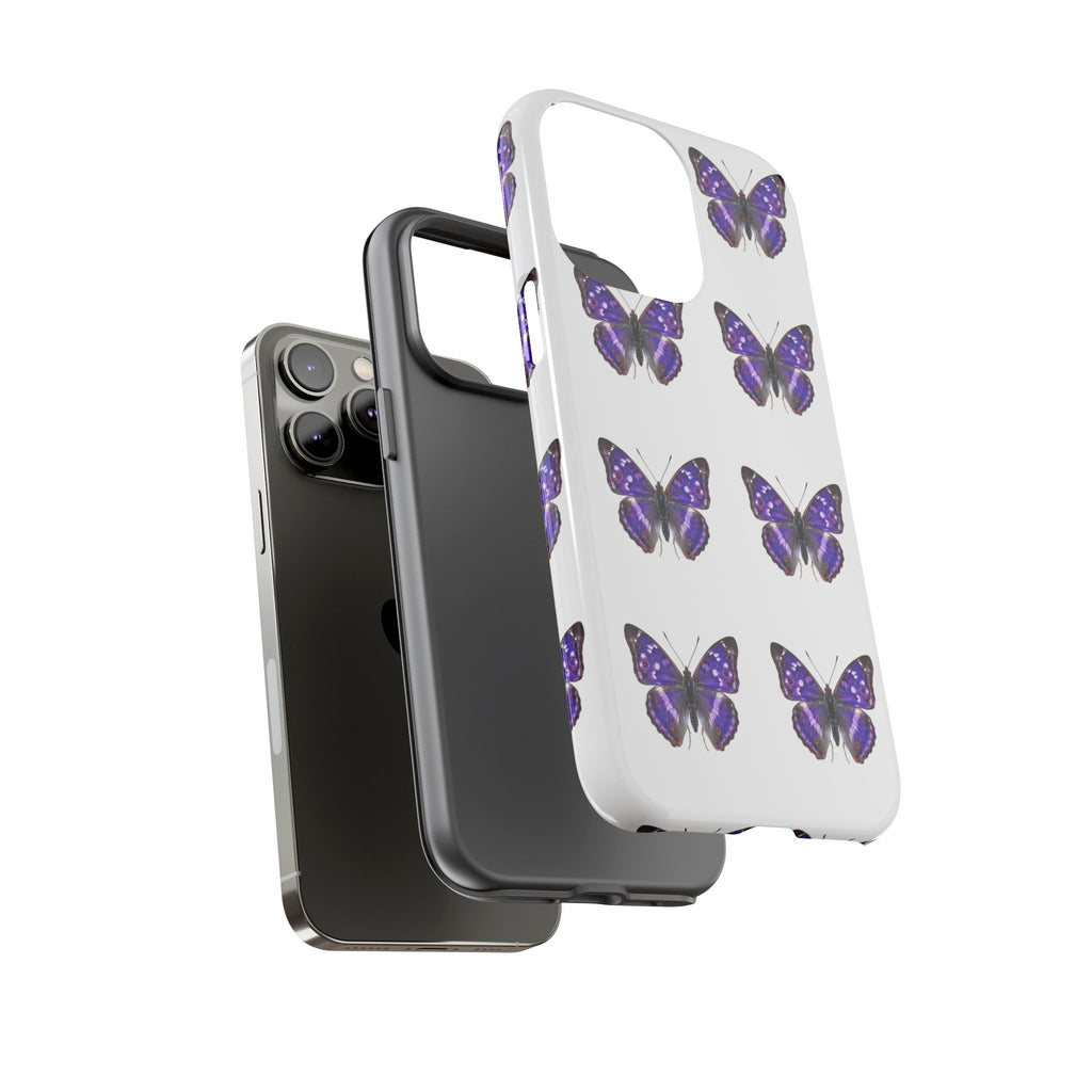 Purple Butterfly Tough Phone Case — Durable Protective iPhone Case with Repeating Butterfly Pattern