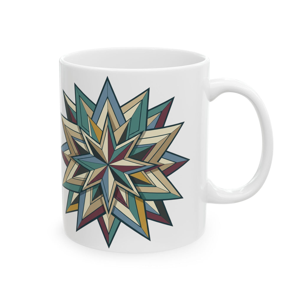 Geometric Starburst Ceramic Mug – Rustic Boho Coffee Cup (11oz & 15oz)