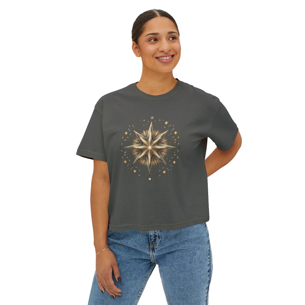 Starburst Floral Boxy Tee — Women's Boho Graphic Crop T-Shirt