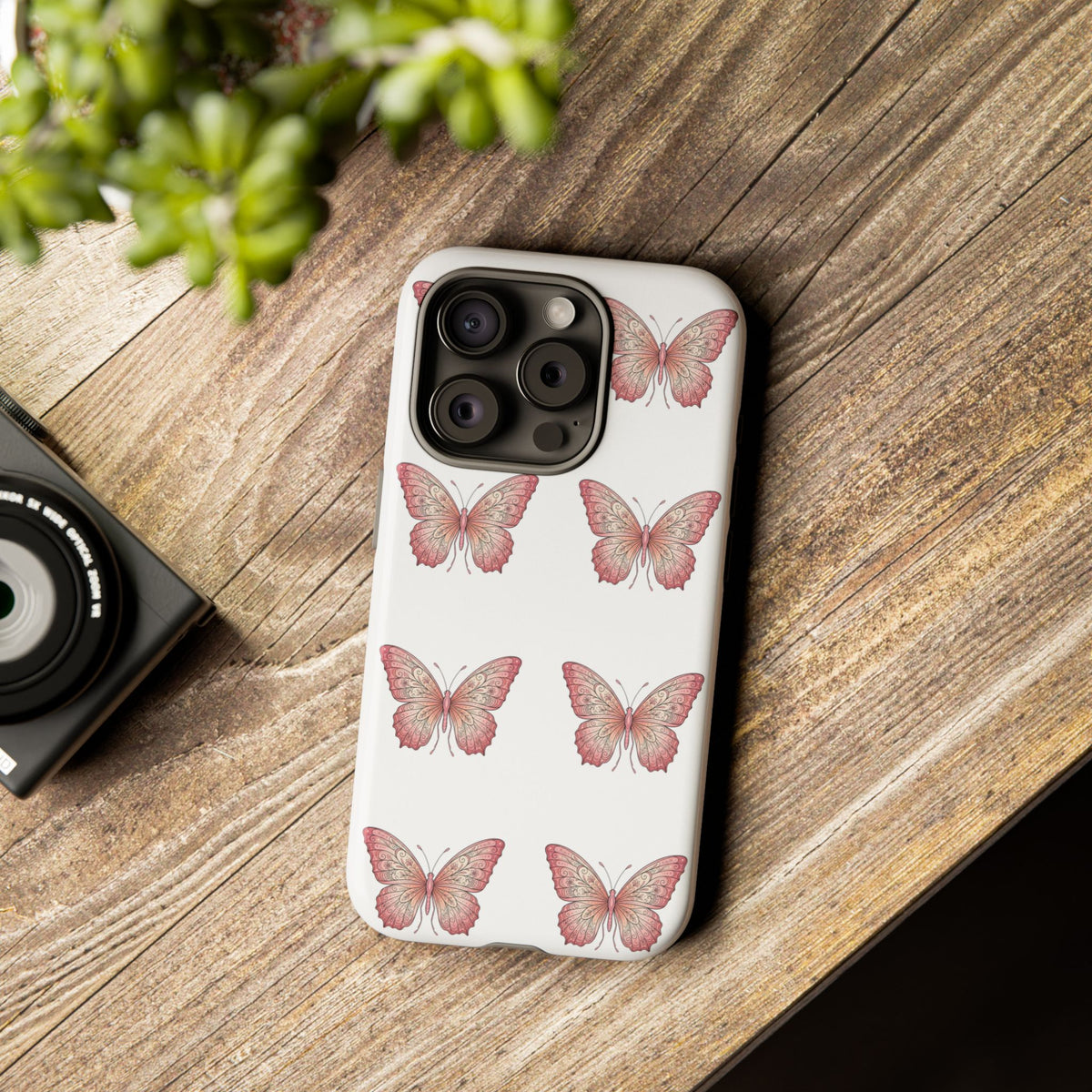 Pink Butterfly Tough Phone Case — Floral Pattern Protective Cover