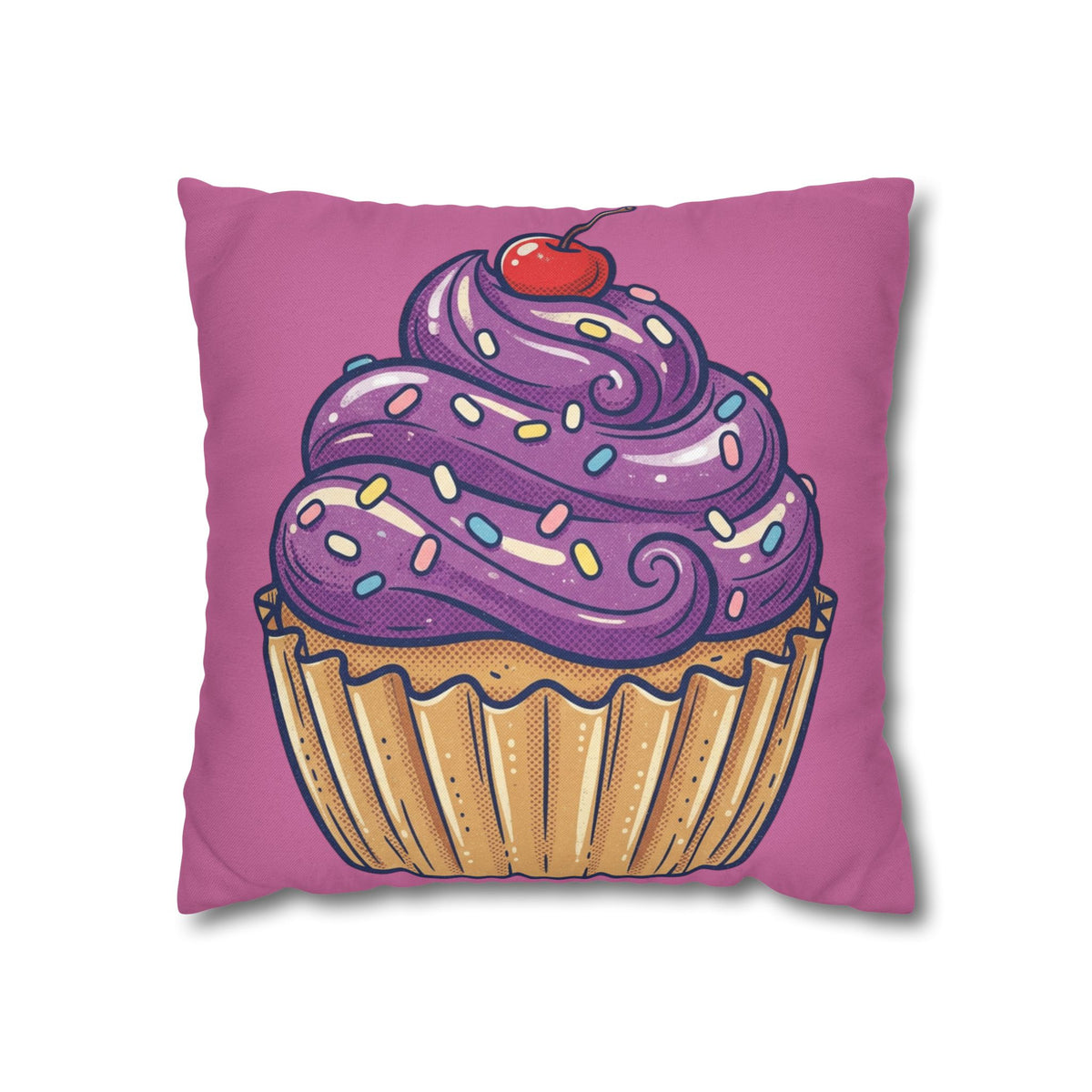 Cupcake Pillowcase — Cute Purple Frosting Decorative Throw Pillow Cover- Light Pink