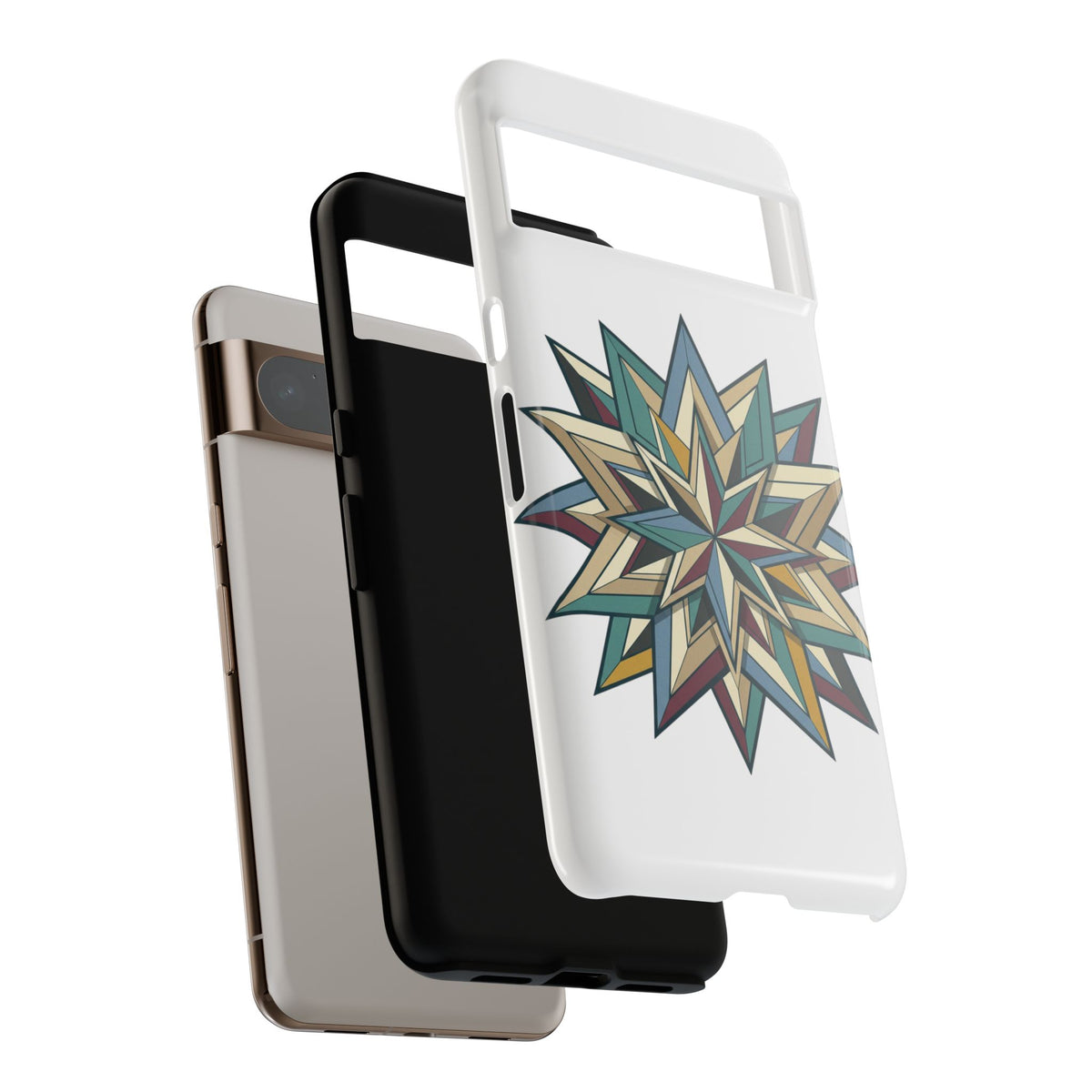 Geometric Star Phone Case — Teal & Earthtone Mandala Design