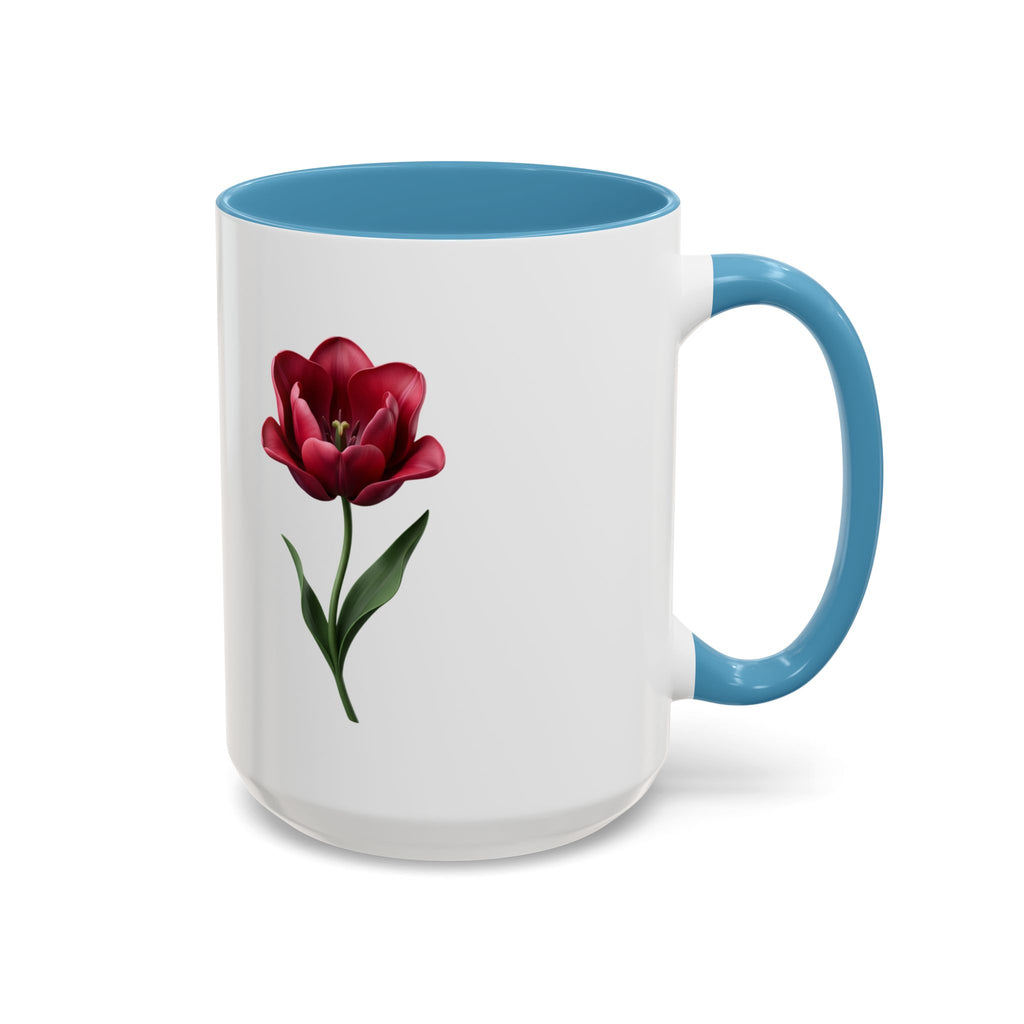 Red Tulip Accent Coffee Mug – Floral 11/15oz Ceramic Mug