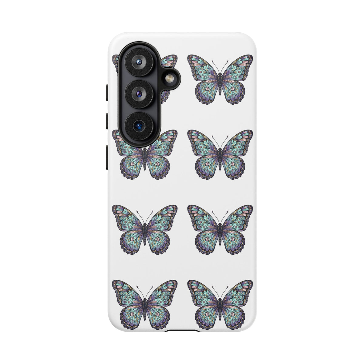 Butterfly Pattern Tough Phone Case — Vintage Teal Floral Protective Cover