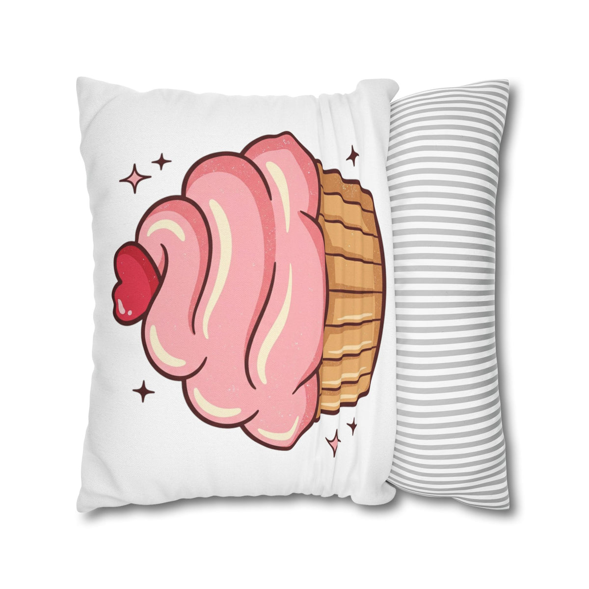 Pink Cupcake Spun Polyester Square Pillowcase- White