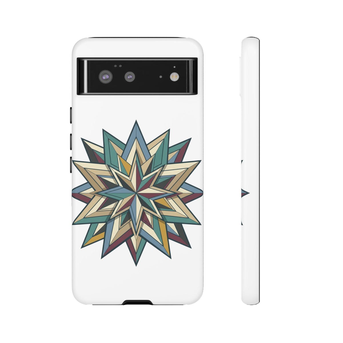 Geometric Star Phone Case — Teal & Earthtone Mandala Design