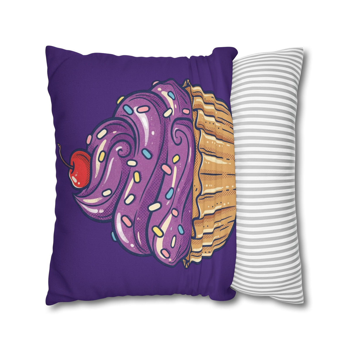 Purple Cupcake Decorative Pillowcase — Cute Dessert Throw Pillow Cover- Dark Purple