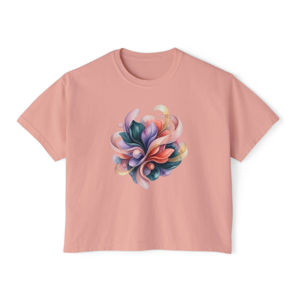 Women's Boxy Tee — Abstract Floral Swirl Graphic