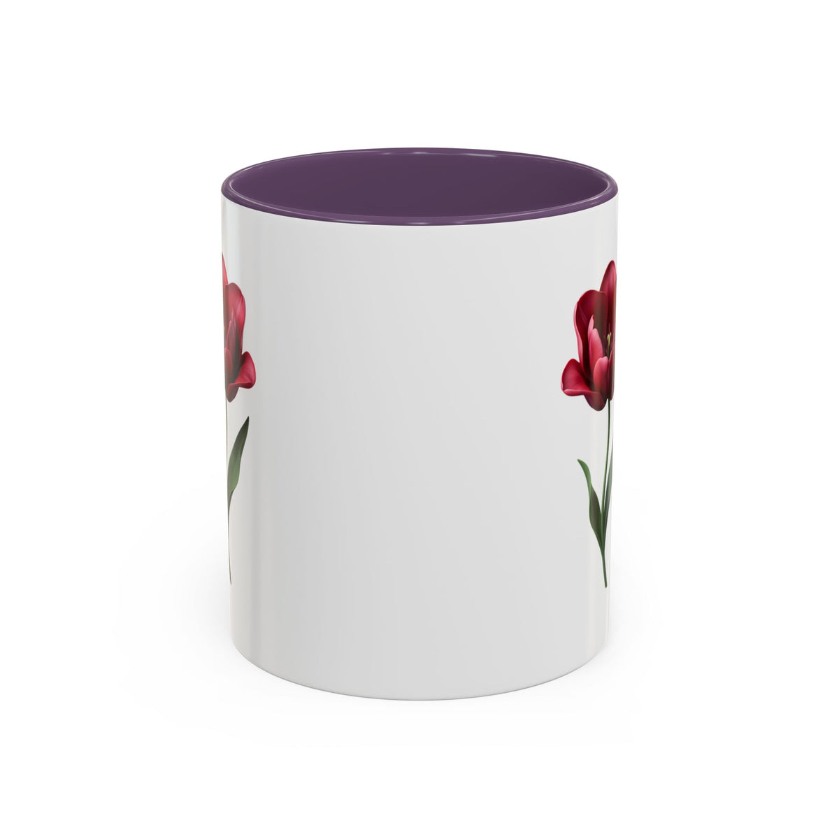Red Tulip Accent Coffee Mug – Floral 11/15oz Ceramic Mug