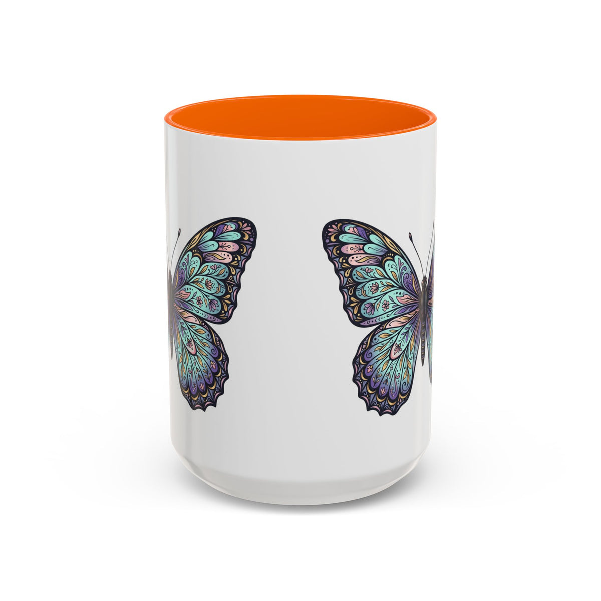 Butterfly Accent Coffee Mug — Teal Mandala Wing Design (11/15oz)