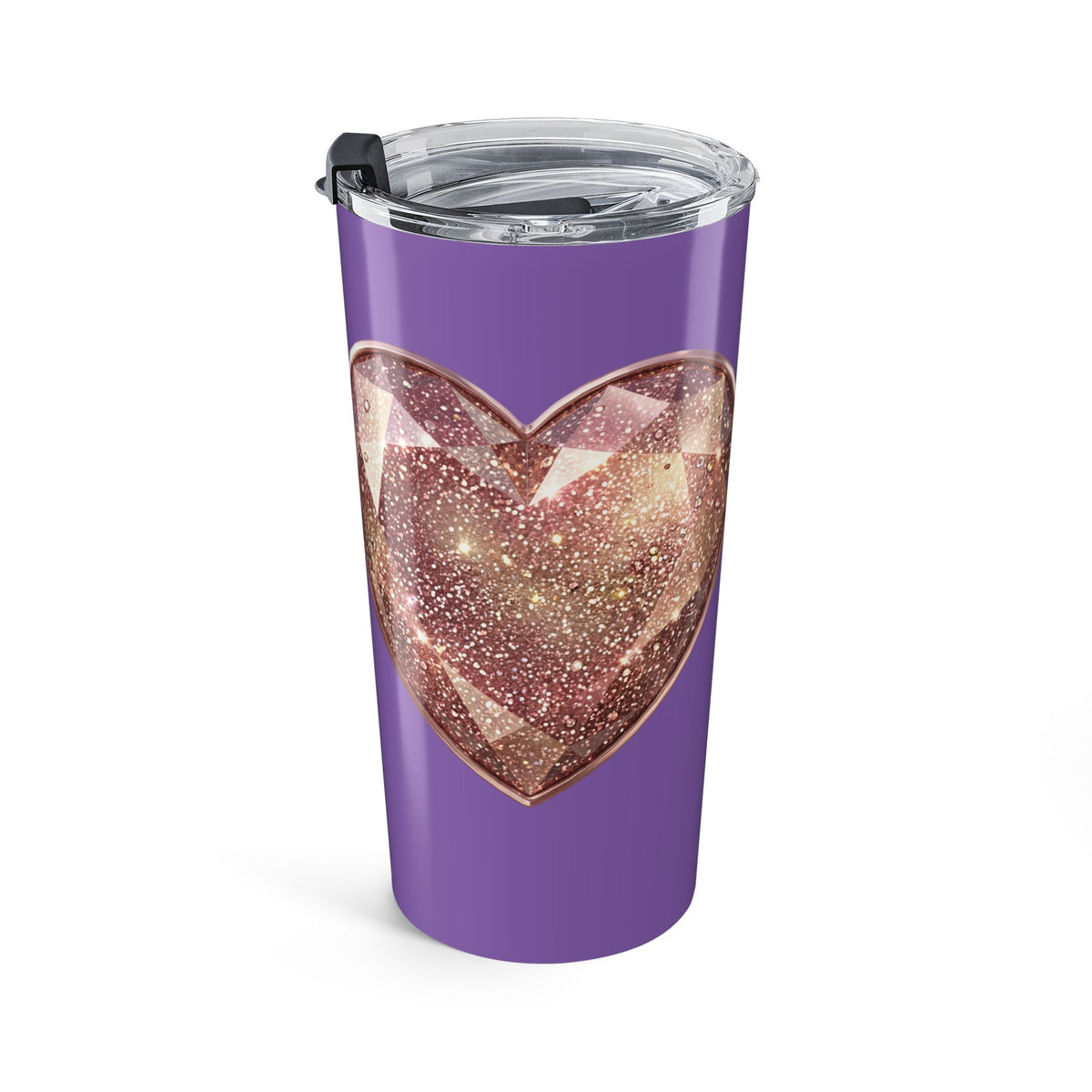 20oz Glitter Heart Tumbler – Light Purple Sparkle Travel Cup