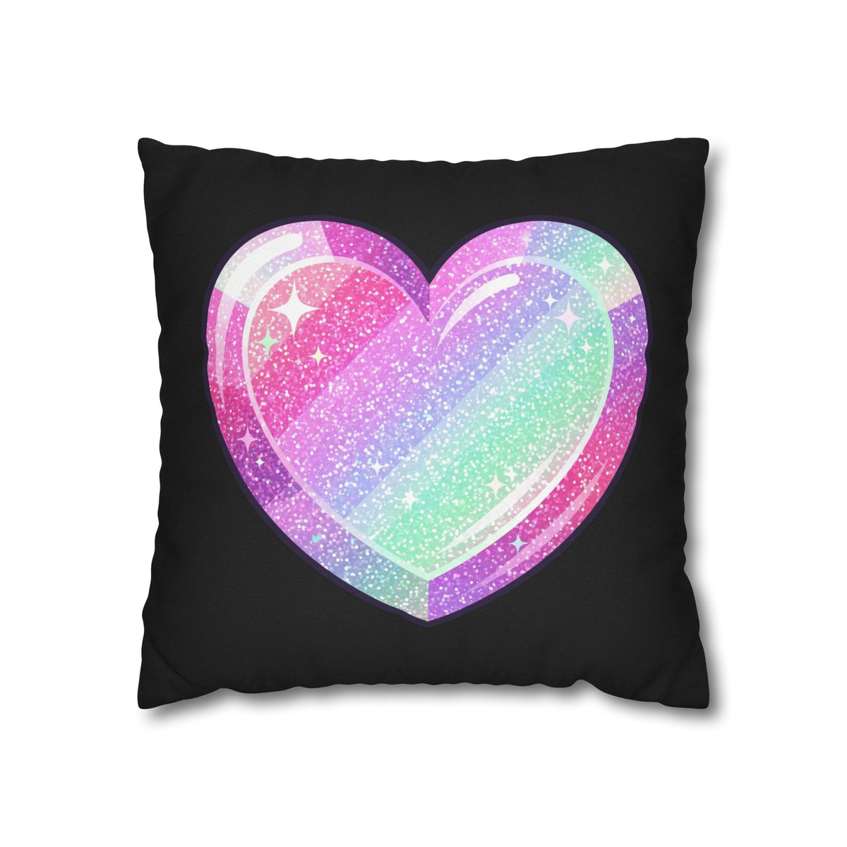 Pastel Glitter Heart Pillowcase Spun Polyester Square Pillowcase- Black